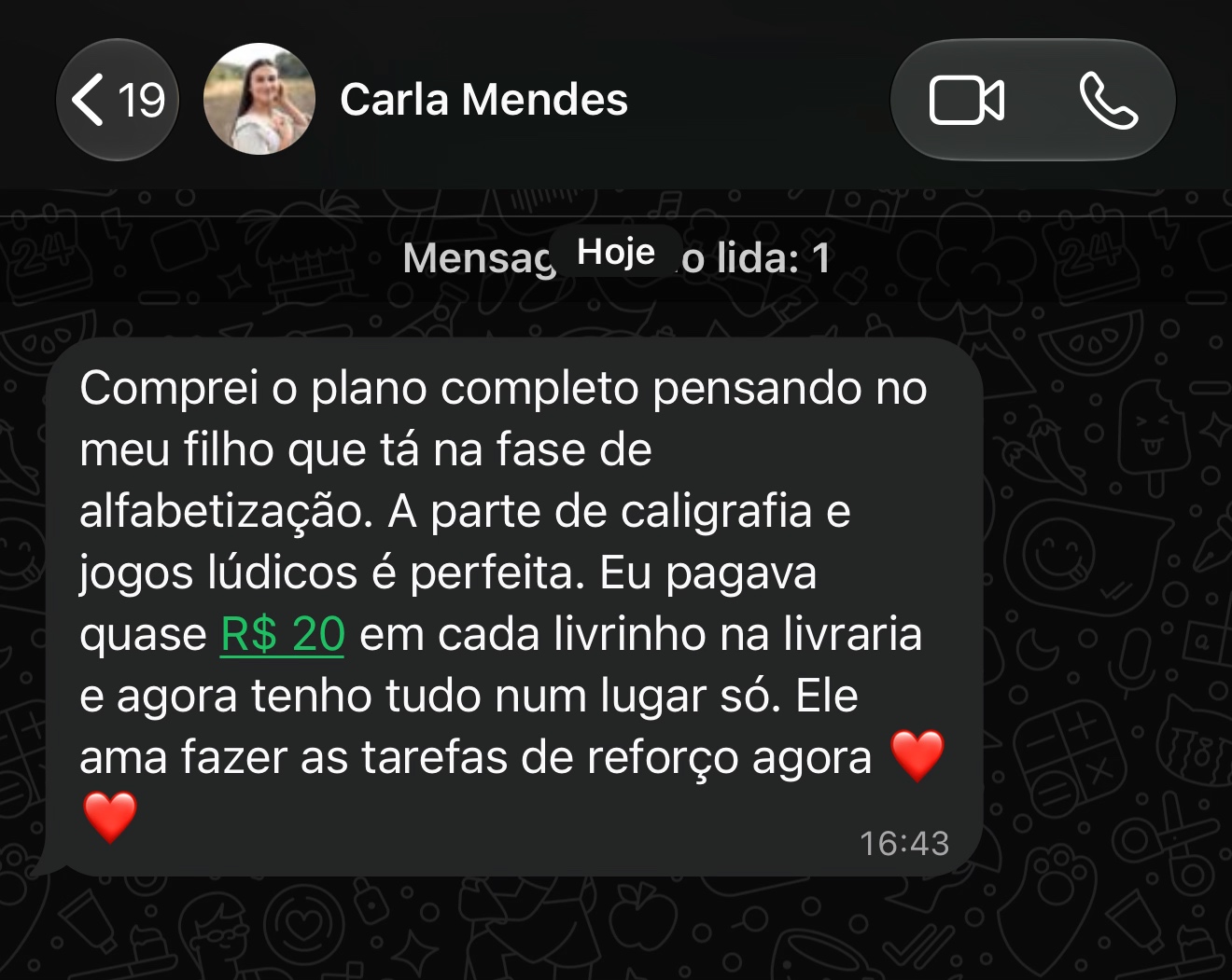 Depoimento enviado de Carla Mendes